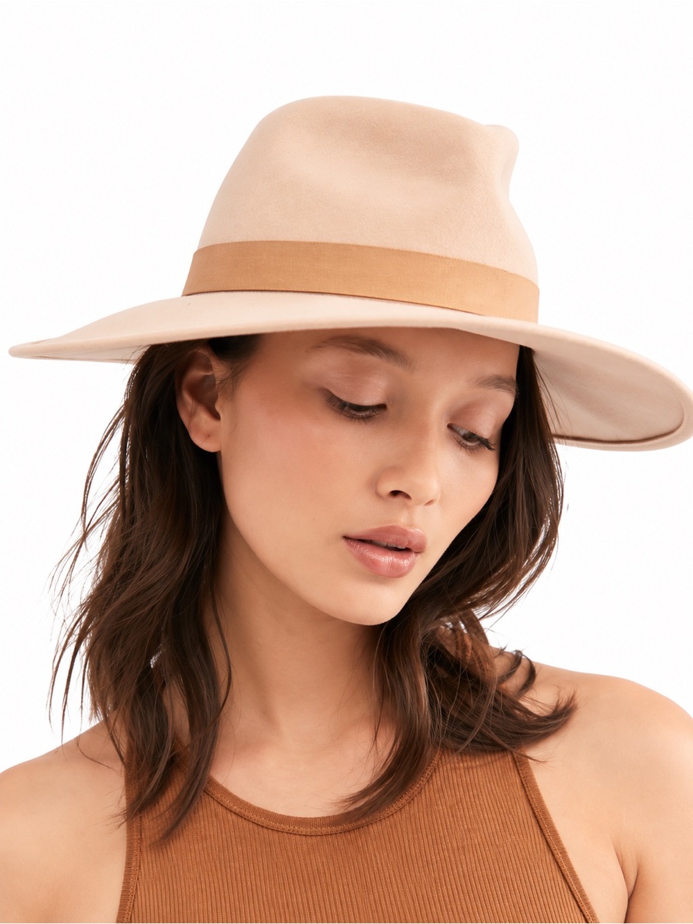 Free People Beaumont Suede Band 100% Wool Hat 0025 cream brown boho western